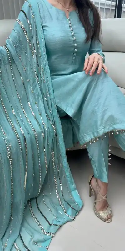 SRK 5161 Blue Color Chinnon Silk Embroidery Coding Dori Salwar Suit Wedding, Party, Festive, Events Expected Delivery 4-6 Working Days @ 1899/- | Casual Suits, Jump Suits, Creative suits, Designer Suits, Palazzo Suits, Party Wear Suits, Patiala Suits, Salwar suit, Straight Suits