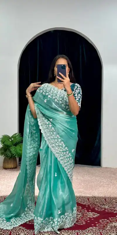 ST 471 Blue Color Burberry With Blooming Embroidery Saree Casual, Wedding, Party, Festive, Events Etc. Expected Delivery 4-6 Working Days @1999/- | Bollywood Sarees, Creative Sarees, Designer Sarees, Embroidered Sarees, Ethnic Saree, Modern Digital sarees, Party Wear Sarees, Sarees