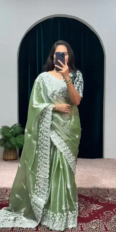 ST 471 Green Color Burberry With Blooming Embroidery Saree Casual, Wedding, Party, Festive, Events Etc. Expected Delivery 4-6 Working Days @1999/- | Bollywood Sarees, Creative Sarees, Designer Sarees, Embroidered Sarees, Ethnic Saree, Modern Digital sarees, Party Wear Sarees, Sarees