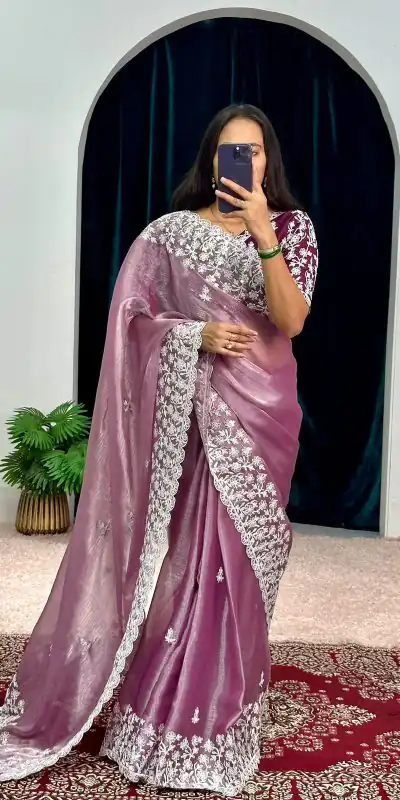 ST 471 Purple Color Burberry With Blooming Embroidery Saree Casual, Wedding, Party, Festive, Events Etc. Expected Delivery 4-6 Working Days @1999/- | Bollywood Sarees, Creative Sarees, Designer Sarees, Embroidered Sarees, Ethnic Saree, Modern Digital sarees, Party Wear Sarees, Sarees