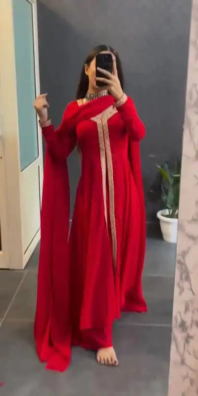 VLM 136 Red Color Georgette Embroidery Sequence Salwar Suit Wedding, Party, Festive, Events Expected Delivery 4-6 Working Days @ 1699/- Only | Casual Suits, Creative suits, Designer Suits, Party Wear Suits, Salwar suit, Straight Suits