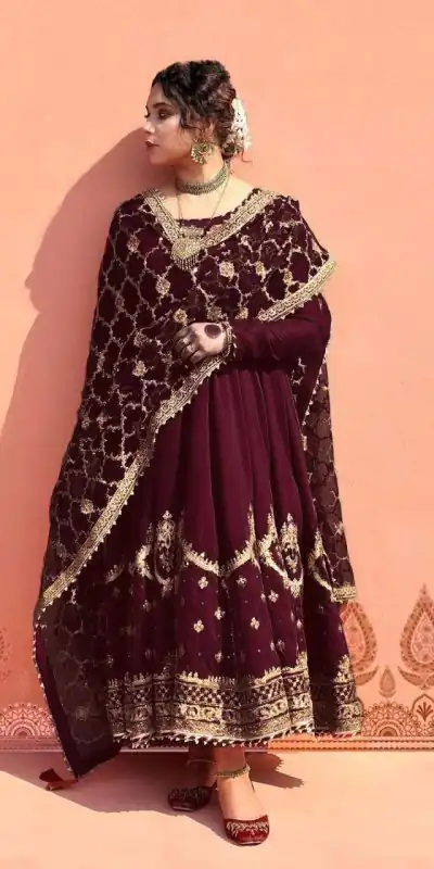 ZSR 3063 Maroon Color Georgette Embroidery Sequence Salwar Suit Casual, Wedding, Festive, Events Expected Delivery 4-6 Working Days @2049/- | Casual Suits, Jump Suits, Creative suits, Designer Suits, Palazzo Suits, Party Wear Suits, Patiala Suits, Salwar suit, Straight Suits