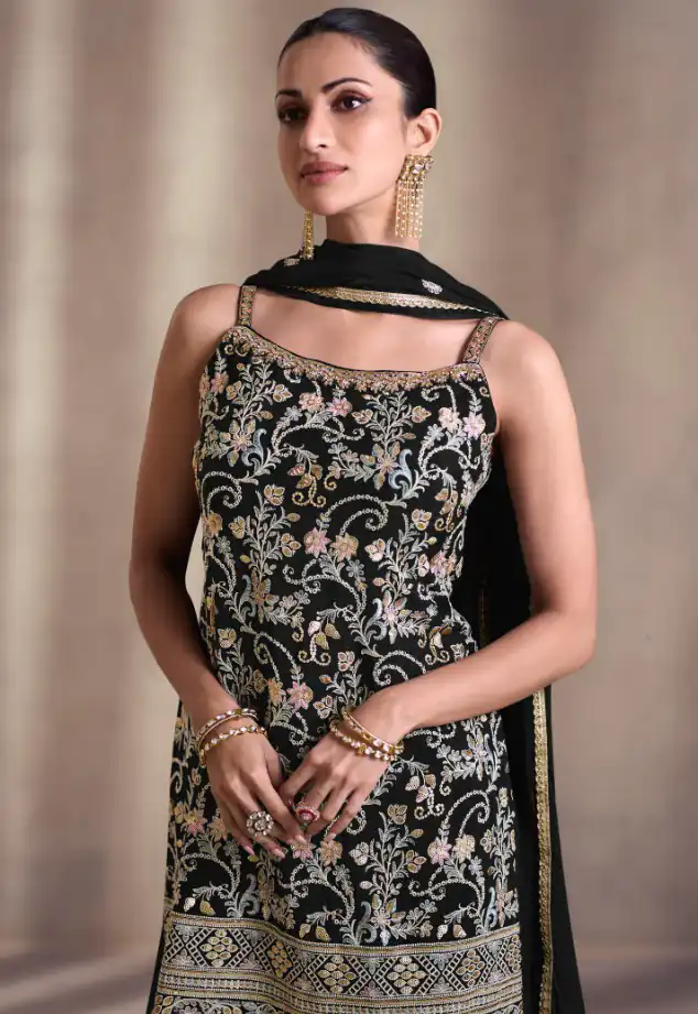 DS Sayuri 5407 Black  Color Faux Georgette Embroidery Work Salwar Suit Wedding, Party, Festive, Events Expected Delivery 4-6 Working Days @ 2149/- | Jump Suits, Casual Suits, Creative suits, Designer Suits, Palazzo Suits, Party Wear Suits, Patiala Suits, Salwar suit, Straight Suits