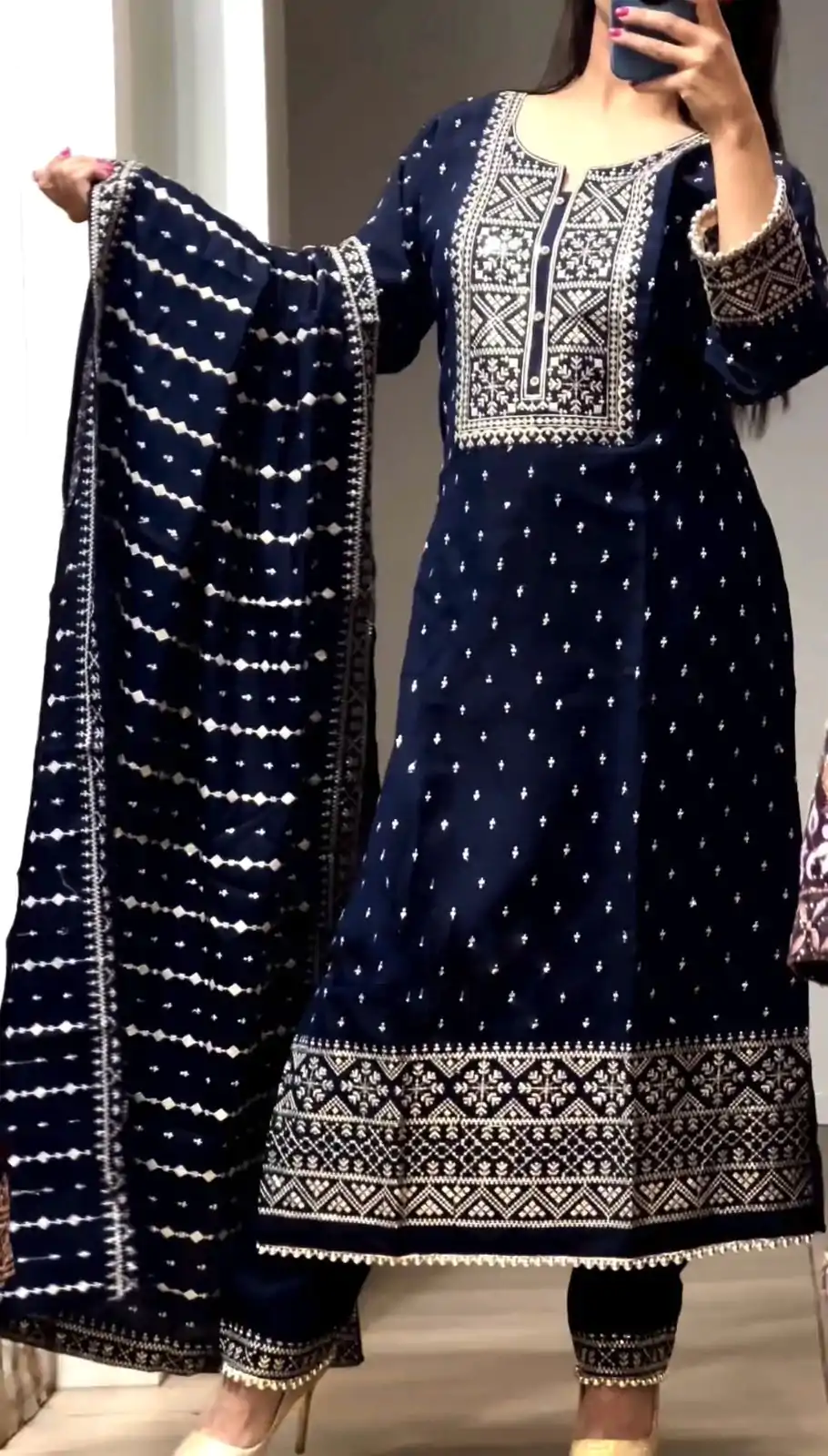 SRK 5168 Navy Blue Color Chinnon Embroidery Sequence Salwar Suit Wedding, Party, Festive, Events Expected Delivery 4-6 Working Days @ 2049/- | Casual Suits, Creative suits, Jump Suits, Designer Suits, Palazzo Suits, Party Wear Suits, Patiala Suits, Salwar suit, Straight Suits