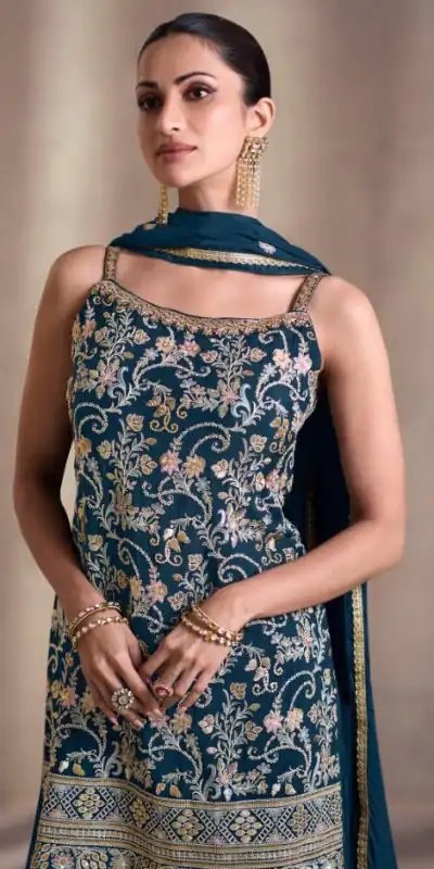 DS Sayuri 5407 Peacock Green Color Faux Georgette Embroidery Work Salwar Suit Wedding, Party, Festive, Events Expected Delivery 4-6 Working Days @ 2149/- | Jump Suits, Casual Suits, Creative suits, Designer Suits, Palazzo Suits, Party Wear Suits, Patiala Suits, Salwar suit, Straight Suits