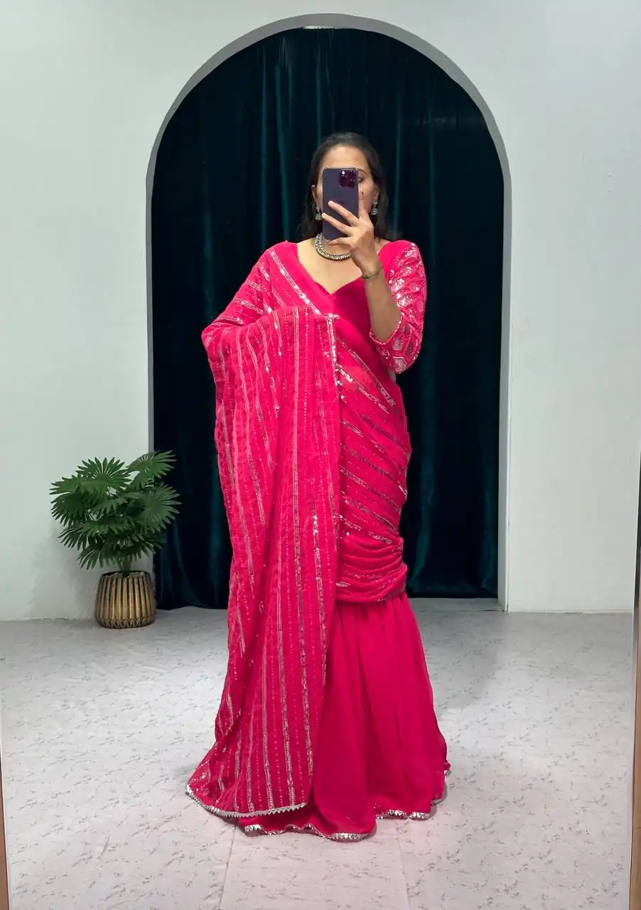ST 1041 Pink Color Georgette Embroidery Moti Work Lehenga Saree Casual, Wedding, Party, Festive, Events Etc. Expected Delivery 4-6 Working Days @2099/- | Bollywood Lehenga, Creative Lehenga, Designer Lehenga, Embroidered Lehenga, Lehenga, Party Wear Lehenga