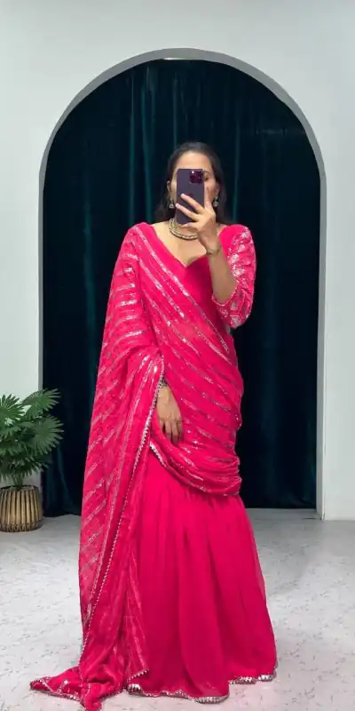 ST 1041 Pink Color Georgette Embroidery Moti Work Lehenga Saree Casual, Wedding, Party, Festive, Events Etc. Expected Delivery 4-6 Working Days @2099/- | Bollywood Lehenga, Creative Lehenga, Designer Lehenga, Embroidered Lehenga, Lehenga, Party Wear Lehenga