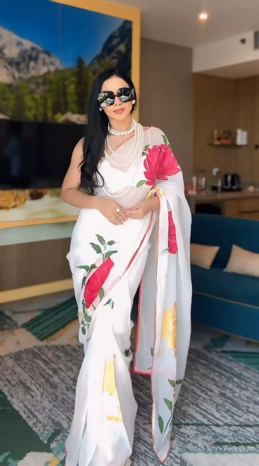  SC 264 White Color Pure Soft Georgette Silk Design All Over Saree , Party Wear, Events, Festivals Expected Delivery 4-6 Working Days 1599/- | Bollywood Sarees, Creative Sarees, Designer Sarees, Embroidered Sarees, Ethnic Saree, Modern Digital sarees, Party Wear Sarees, Sarees