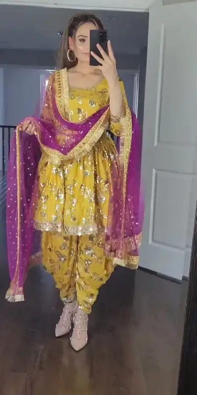 MF 246 Yellow Color Faux Georgette Less Patti Work Sleeve Salwar Suit  Wedding, Party, Festive, Events Etc. Expected 4-6 Working Days @2249/- | Casual Suits, Creative suits, Designer Suits, Palazzo Suits, Party Wear Suits, Patiala Suits, Salwar suit, Straight Suits