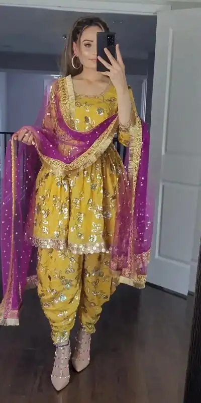 MF 246 Yellow Color Faux Georgette Less Patti Work Sleeve Salwar Suit  Wedding, Party, Festive, Events Etc. Expected 4-6 Working Days @2249/- | Casual Suits, Creative suits, Designer Suits, Palazzo Suits, Party Wear Suits, Patiala Suits, Salwar suit, Straight Suits