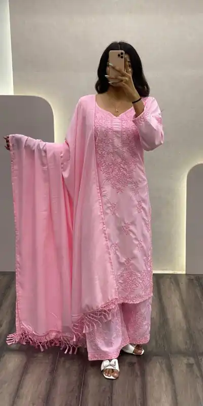 BE 125 Baby Pink Color Maslin Thread Embroidery Salwar Suit Wedding, Party, Festive events, etc.  Expected Delivery  4-6 Working Days @1849/- | Casual Suits, Creative suits, Designer Suits, Palazzo Suits, Party Wear Suits, Patiala Suits, Salwar suit, Straight Suits