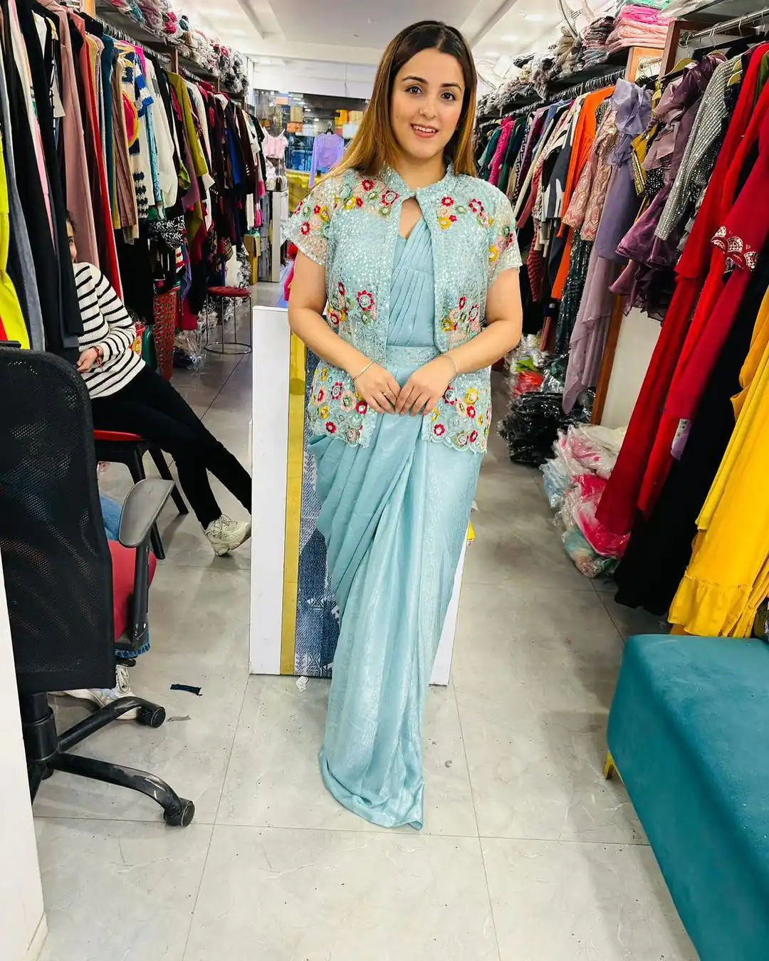 LG 1844 Blue Color Chinon Silk Embroidered Sequence Saree  Party, Wedding, Festive, Events Etc., Expected Delivery 4-6 Working Days@2099 /- Only | Bollywood Sarees, Creative Sarees, Designer Sarees, Embroidered Sarees, Ethnic Saree, Party Wear Sarees, Sarees