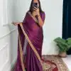 ST 470 Purple Color Burberry Foil And Zari Embroidery Work Saree Casual, Wedding, Party, Festive, Events Etc. Expected Delivery 4-6 Working Days @1799/- | Bollywood Sarees, Creative Sarees, Designer Sarees, Embroidered Sarees, Ethnic Saree, Modern Digital sarees, Party Wear Sarees, Sarees