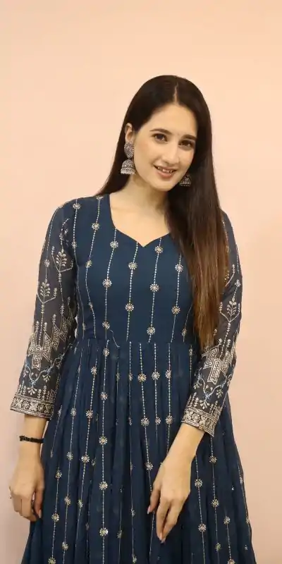   DC G53 Royal Blue Color Georgette Sequence Embroidery Gown Casual, Wedding, Party, Festive, Events Etc. Expected Delivery 4-6 Working Days @2449/- | Bollywood Gowns, Creative Gowns, Designer Gowns, Embroidered Gowns, Gowns, Party Wear Gowns