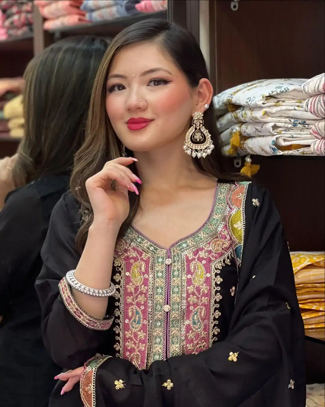 ZF 377 Black Color Chinnon Silk Embroidery Sequence Salwar Suit Casual, Wedding, Party, Events Etc. Expected Delivery 4-6 Working Days 2499/- | Casual Suits, Jump Suits, Creative suits, Designer Suits, Palazzo Suits, Party Wear Suits, Patiala Suits, Salwar suit, Straight Suits