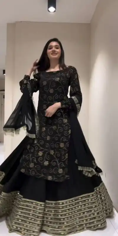 RTC 6469 Black Color Foix Georgette Thread With Sequence Lehenga Choli Wedding, Party, Festive, Events Etc.   Expected Delivery 4-6 Working Days @1999/- | Bollywood Lehenga, Creative Lehenga, Designer Lehenga, Embroidered Lehenga, Lehenga, Party Wear Lehenga
