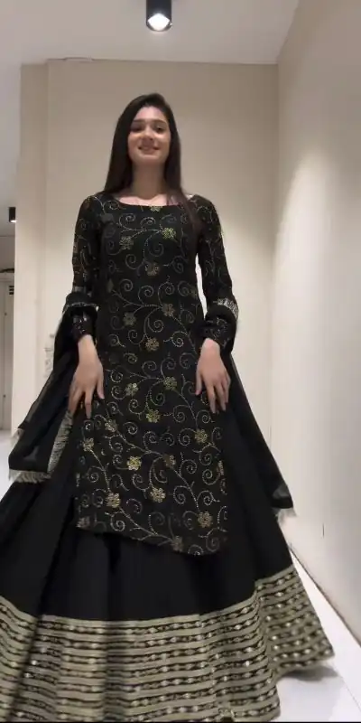 RTC 6469 Black Color Foix Georgette Thread With Sequence Lehenga Choli Wedding, Party, Festive, Events Etc. Expected Delivery 4-6 Working Days @1999/- | Bollywood Lehenga, Creative Lehenga, Designer Lehenga, Embroidered Lehenga, Lehenga, Party Wear Lehenga
