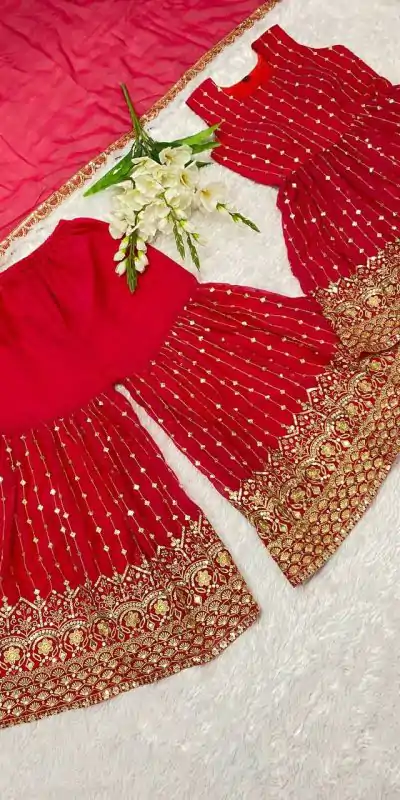   DC G52 Red Color Georgette Sequence Embroidery Gown Casual, Wedding, Party, Festive, Events Etc. Expected Delivery 4-6 Working Days @2499/- | Casual Suits, Creative suits, Jump Suits, Designer Suits, Palazzo Suits, Party Wear Suits, Patiala Suits, Salwar suit, Straight Suits