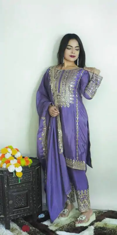 SRK 5151 Dark Violet Color Pure Chinnon Silk Embroidery Sequence Salwar Suit Wedding, Party, Festive, Events Expected Delivery 4-6 Working Days @ 1949/- | Casual Suits, Creative suits, Jump Suits, Designer Suits, Palazzo Suits, Party Wear Suits, Patiala Suits, Salwar suit, Straight Suits