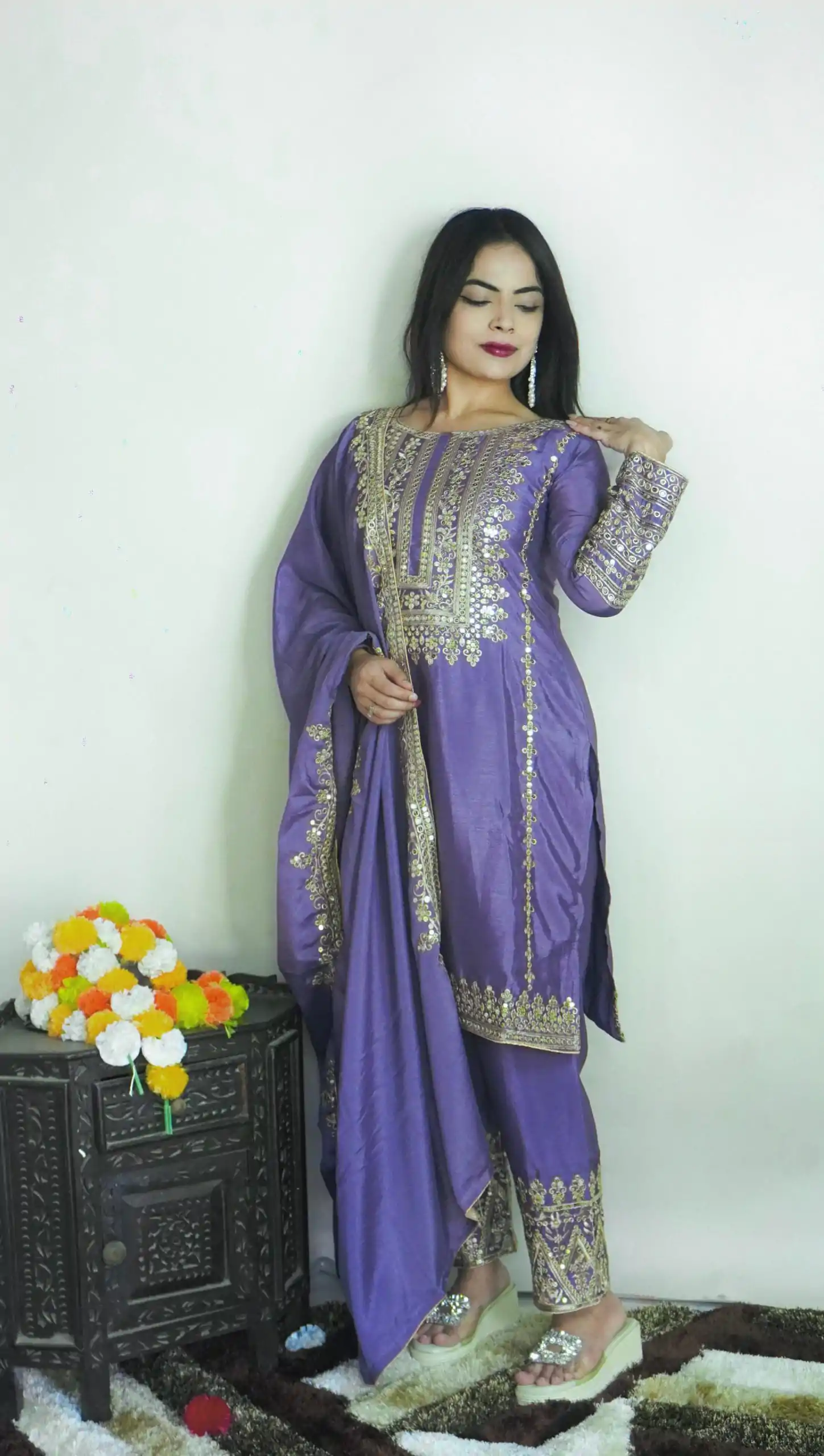 SRK 5151 Dark Violet Color Pure Chinnon Silk Embroidery Sequence Salwar Suit Wedding, Party, Festive, Events Expected Delivery 4-6 Working Days @ 1949/- | Casual Suits, Creative suits, Jump Suits, Designer Suits, Palazzo Suits, Party Wear Suits, Patiala Suits, Salwar suit, Straight Suits