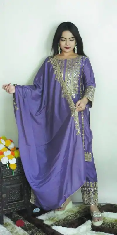 SRK 5151 Dark Violet Color Pure Chinnon Silk Embroidery Sequence Salwar Suit Wedding, Party, Festive, Events Expected Delivery 4-6 Working Days @ 1949/- | Casual Suits, Creative suits, Jump Suits, Designer Suits, Palazzo Suits, Party Wear Suits, Patiala Suits, Salwar suit, Straight Suits