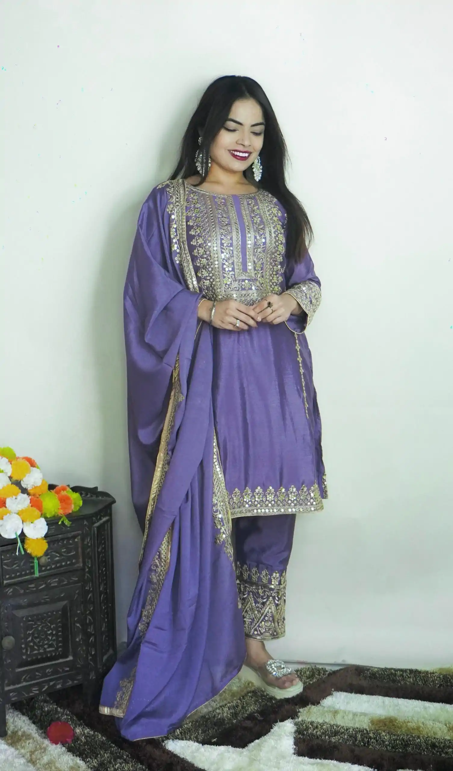 SRK 5151 Dark Violet Color Pure Chinnon Silk Embroidery Sequence Salwar Suit Wedding, Party, Festive, Events Expected Delivery 4-6 Working Days @ 1949/- | Casual Suits, Creative suits, Jump Suits, Designer Suits, Palazzo Suits, Party Wear Suits, Patiala Suits, Salwar suit, Straight Suits