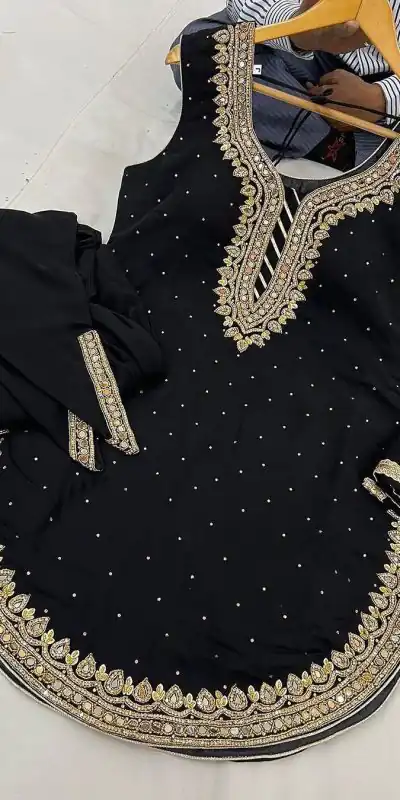 SRK 5138 Black Color Pure Chinnon Embroidery Diamond Salwar Suit Wedding, Party, Festive, Events Expected Delivery 4-6 Working Days @ 1949/- | Jump Suits, Casual Suits, Creative suits, Designer Suits, Palazzo Suits, Party Wear Suits, Patiala Suits, Salwar suit, Straight Suits