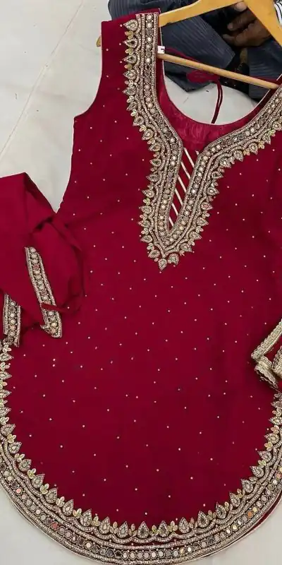 SRK 5138 Red Color Pure Chinnon Embroidery Diamond Salwar Suit Wedding, Party, Festive, Events Expected Delivery 4-6 Working Days @ 1949/- | Jump Suits, Casual Suits, Creative suits, Designer Suits, Palazzo Suits, Party Wear Suits, Patiala Suits, Salwar suit, Straight Suits