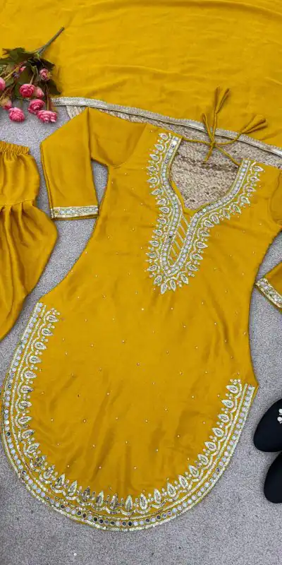 SRK 5138 Yellow Color Pure Chinnon Embroidery Diamond Salwar Suit Wedding, Party, Festive, Events Expected Delivery 4-6 Working Days @ 1949/- | Jump Suits, Casual Suits, Creative suits, Designer Suits, Palazzo Suits, Party Wear Suits, Patiala Suits, Salwar suit, Straight Suits