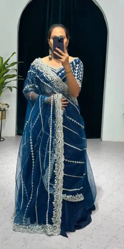 ST 1036 Royal Blue Color Blooming Vichitra Embroidery Lehenga Saree Casual, Wedding, Party, Festive, Events Etc. Expected Delivery 4-6 Working Days @2199/- | Bollywood Lehenga, Creative Lehenga, Designer Lehenga, Embroidered Lehenga, Lehenga, Party Wear Lehenga