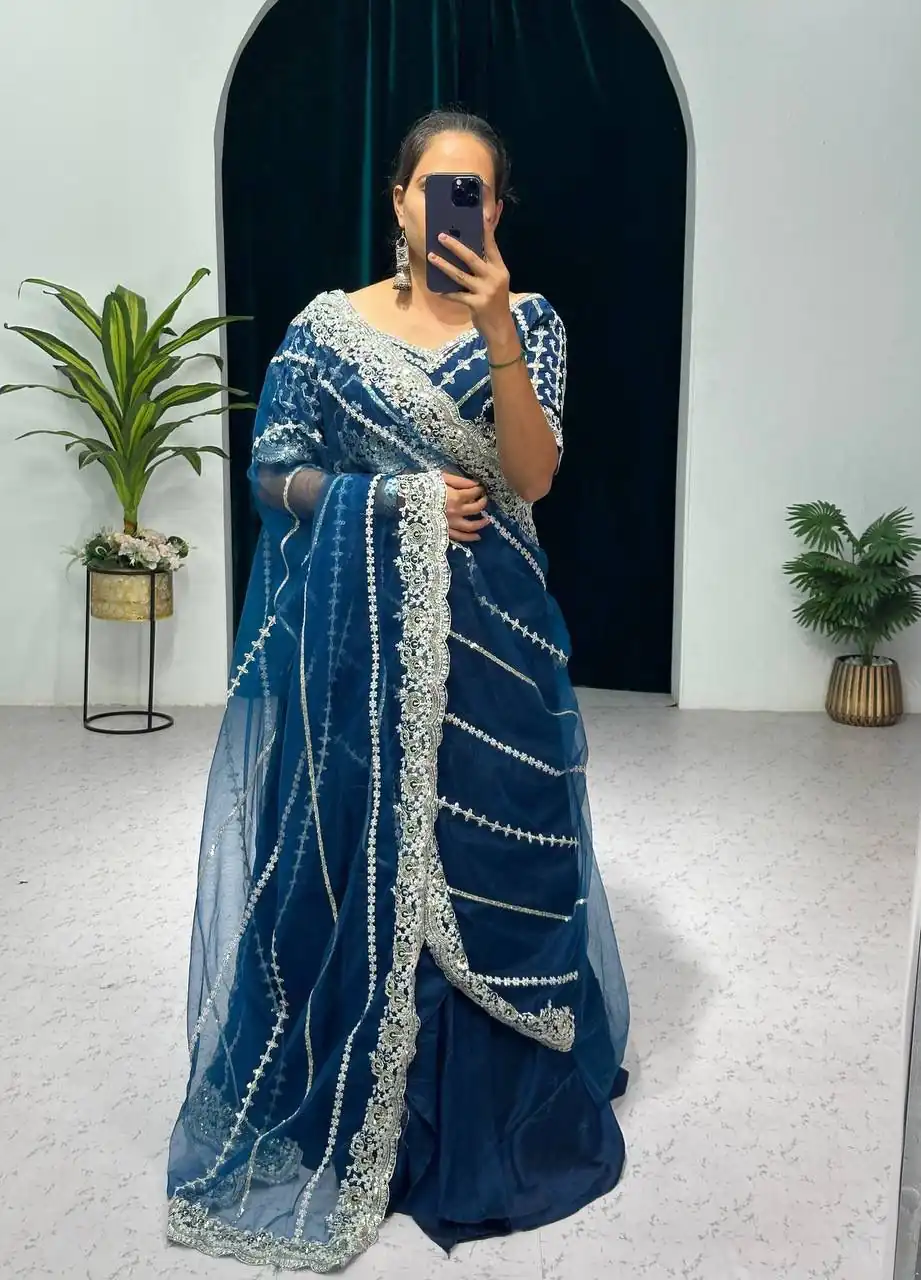 ST 1036 Royal Blue Color Blooming Vichitra Embroidery Lehenga Saree Casual, Wedding, Party, Festive, Events Etc. Expected Delivery 4-6 Working Days @2199/- | Bollywood Lehenga, Creative Lehenga, Designer Lehenga, Embroidered Lehenga, Lehenga, Party Wear Lehenga