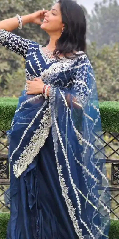 ST 1036 Royal Blue Color Blooming Vichitra Embroidery Lehenga Saree Casual, Wedding, Party, Festive, Events Etc. Expected Delivery 4-6 Working Days @2199/- | Bollywood Lehenga, Creative Lehenga, Designer Lehenga, Embroidered Lehenga, Lehenga, Party Wear Lehenga