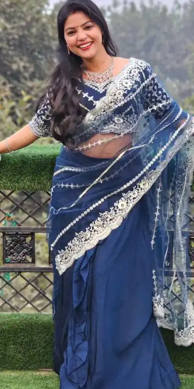 ST 1036 Royal Blue Color Blooming Vichitra Embroidery Lehenga Saree Casual, Wedding, Party, Festive, Events Etc. Expected Delivery 4-6 Working Days @2199/- | Bollywood Lehenga, Creative Lehenga, Designer Lehenga, Embroidered Lehenga, Lehenga, Party Wear Lehenga