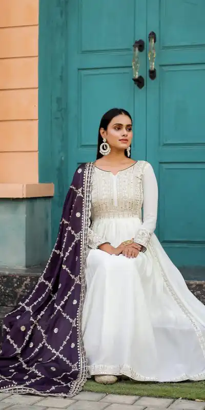 AD157 White & Violet Color Chinon Silk Embroidery Sequence Salwar Suit Wedding, Party, Festive, Events Expected Delivery 4-6 Working Days @ 2099/- | Casual Suits, Creative suits, Designer Suits, Palazzo Suits, Party Wear Suits, Patiala Suits, Salwar suit, Straight Suits