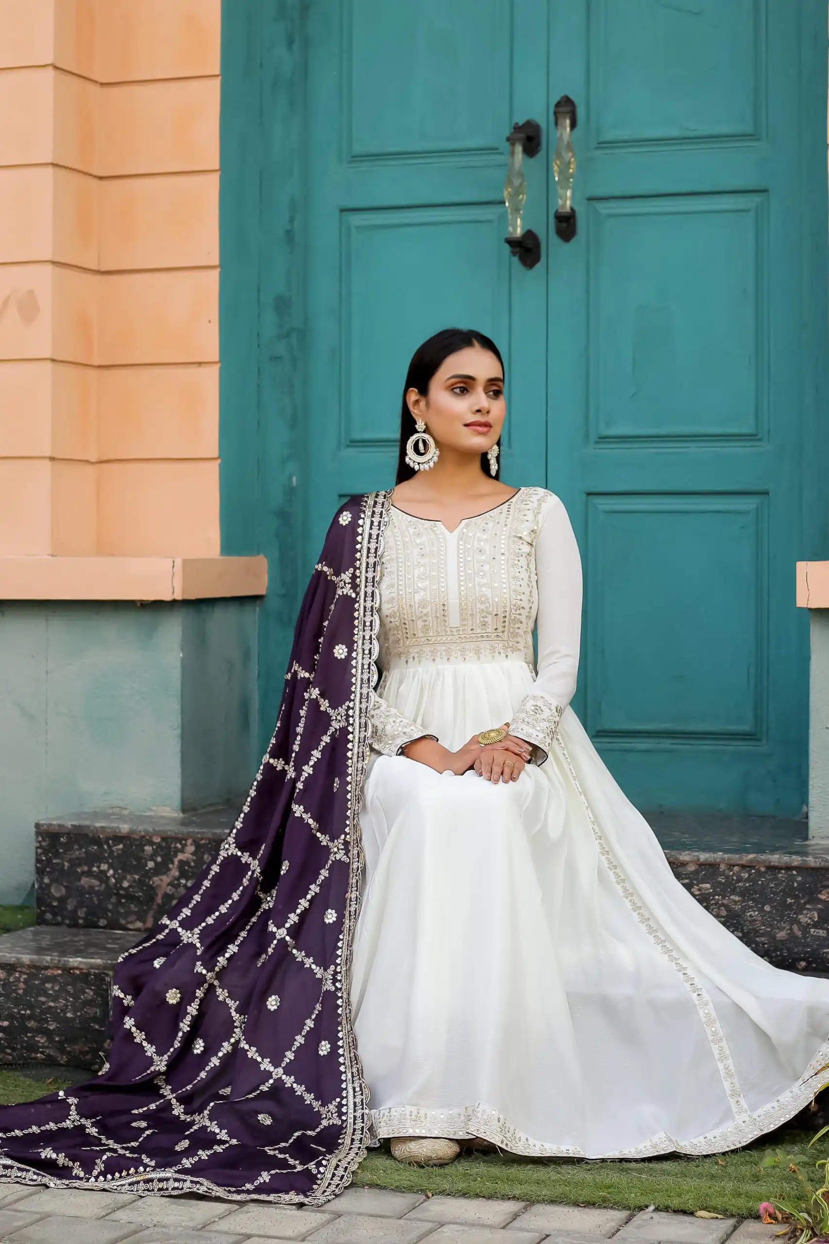 AD157 White & Violet Color Chinon Silk Embroidery Sequence Salwar Suit Wedding, Party, Festive, Events Expected Delivery 4-6 Working Days @ 2099/- | Casual Suits, Creative suits, Designer Suits, Palazzo Suits, Party Wear Suits, Patiala Suits, Salwar suit, Straight Suits