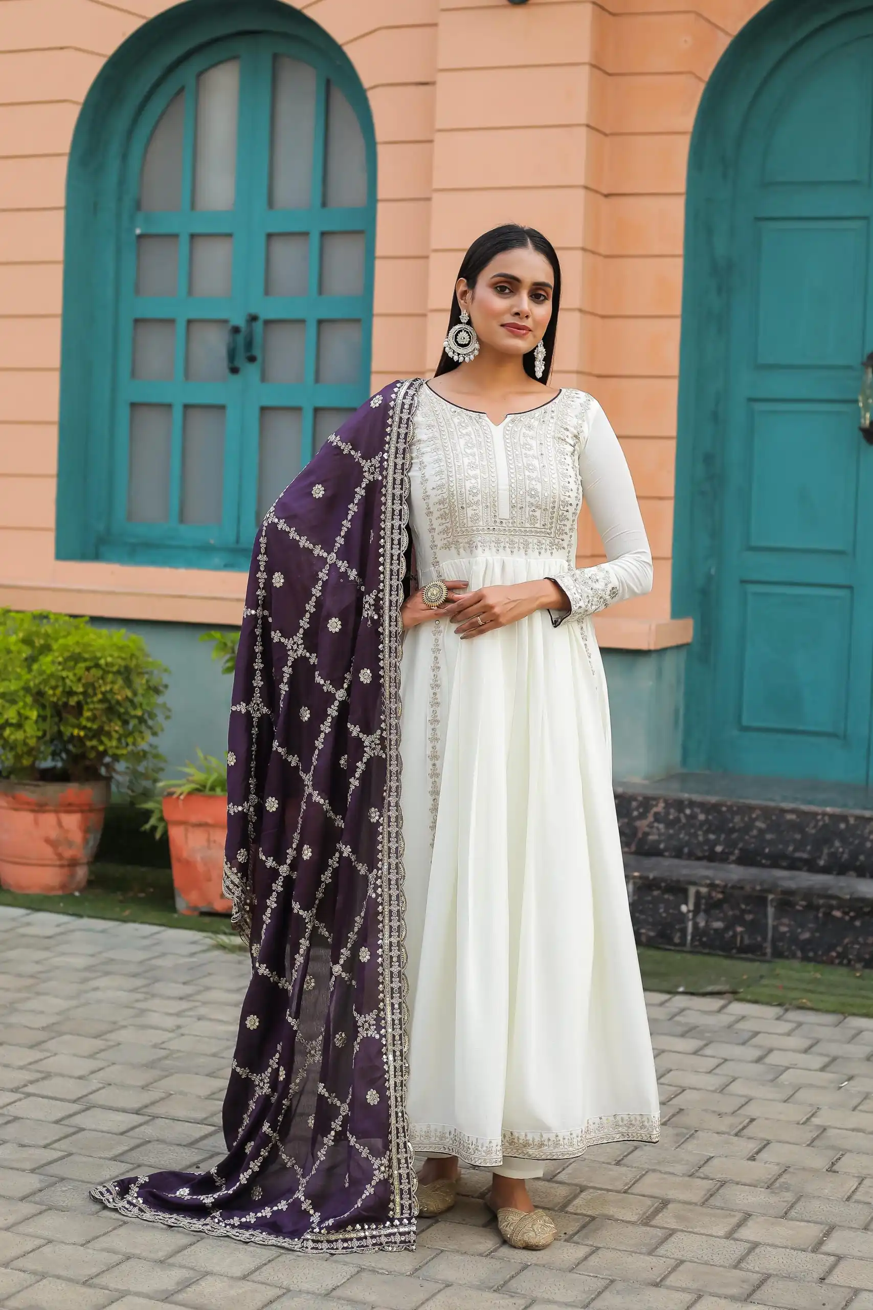 AD157 White & Violet Color Chinon Silk Embroidery Sequence Salwar Suit Wedding, Party, Festive, Events Expected Delivery 4-6 Working Days @ 2099/- | Casual Suits, Creative suits, Designer Suits, Palazzo Suits, Party Wear Suits, Patiala Suits, Salwar suit, Straight Suits