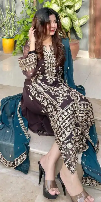 SSR 466 White Chinnon Silk Embroidery Sequins Sharara Suit Wedding, Party, Festive, Events Etc.   Expected Delivery 4-6 Working Days @1999/- | Casual Suits, Creative suits, Designer Suits, Palazzo Suits, Party Wear Suits, Salwar suit, Straight Suits