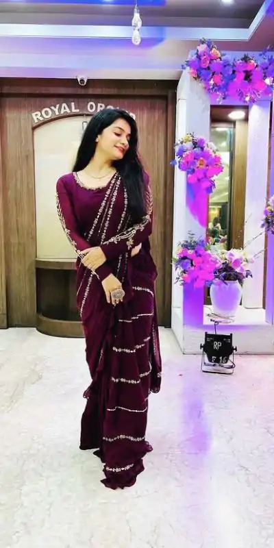 ST 1004 Purple Color Georgette Separate Ruffle Pallu Lehenga Saree Wedding, Party, Festive, Events Etc. Expected Delivery 4-6 Working Days @2099/- | Bollywood Lehenga, Creative Lehenga, Designer Lehenga, Embroidered Lehenga, Lehenga, Party Wear Lehenga