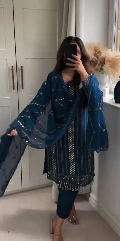 NF 1198 Blue color Faux Georgette Embroidery Salwar Suit Casual, Wedding, Party, Festive, Events . Expected Delivery 4-6 Working Days @2199 | Jump Suits, Casual Suits, Creative suits, Designer Suits, Palazzo Suits, Party Wear Suits, Patiala Suits, Salwar suit, Straight Suits