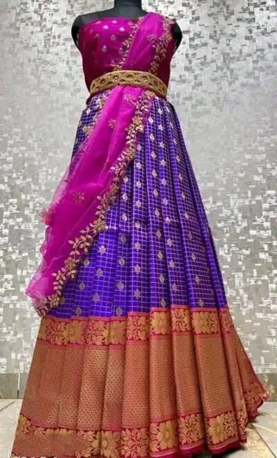 SC Mohini Blue Color Kanjivaram Silk Zari Design Half Saree , Party Wear, Events, Festivals Expected Delivery 4-6 Working Days 1749/- | Bollywood Lehenga, Creative Lehenga, Designer Lehenga, Embroidered Lehenga, Lehenga, Party Wear Lehenga