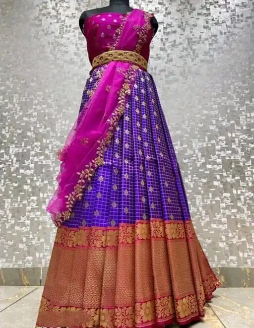 SC Mohini Blue Color Kanjivaram Silk Zari Design Half Saree , Party Wear, Events, Festivals Expected Delivery 4-6 Working Days 1749/- | Bollywood Lehenga, Creative Lehenga, Designer Lehenga, Embroidered Lehenga, Lehenga, Party Wear Lehenga