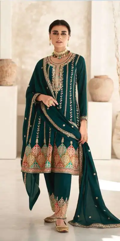  DS 9776 Green  Color Premium Silk Embroidery Work Sharara Suit Wedding, Party, Festive, Events Etc. Expected Delivery 4-6 Working Days @2799 | Casual Suits, Creative suits, Designer Suits, Palazzo Suits, Party Wear Suits, Salwar suit, Straight Suits