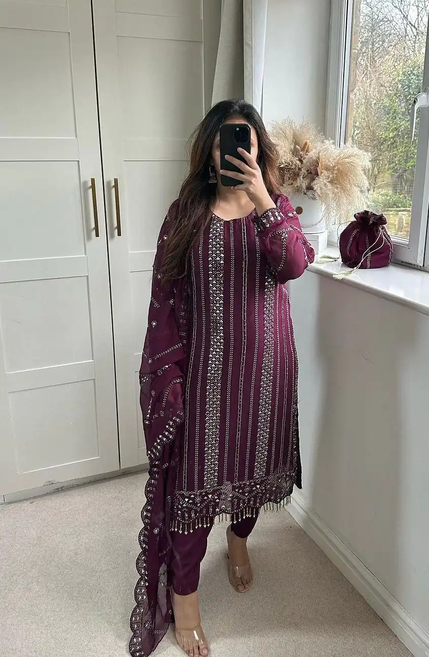 NF 1198 Purple color Faux Georgette Embroidery Salwar Suit Casual, Wedding, Party, Festive, Events . Expected Delivery  4-6 Working Days @2199 | Jump Suits, Casual Suits, Creative suits, Designer Suits, Palazzo Suits, Party Wear Suits, Patiala Suits, Salwar suit, Straight Suits