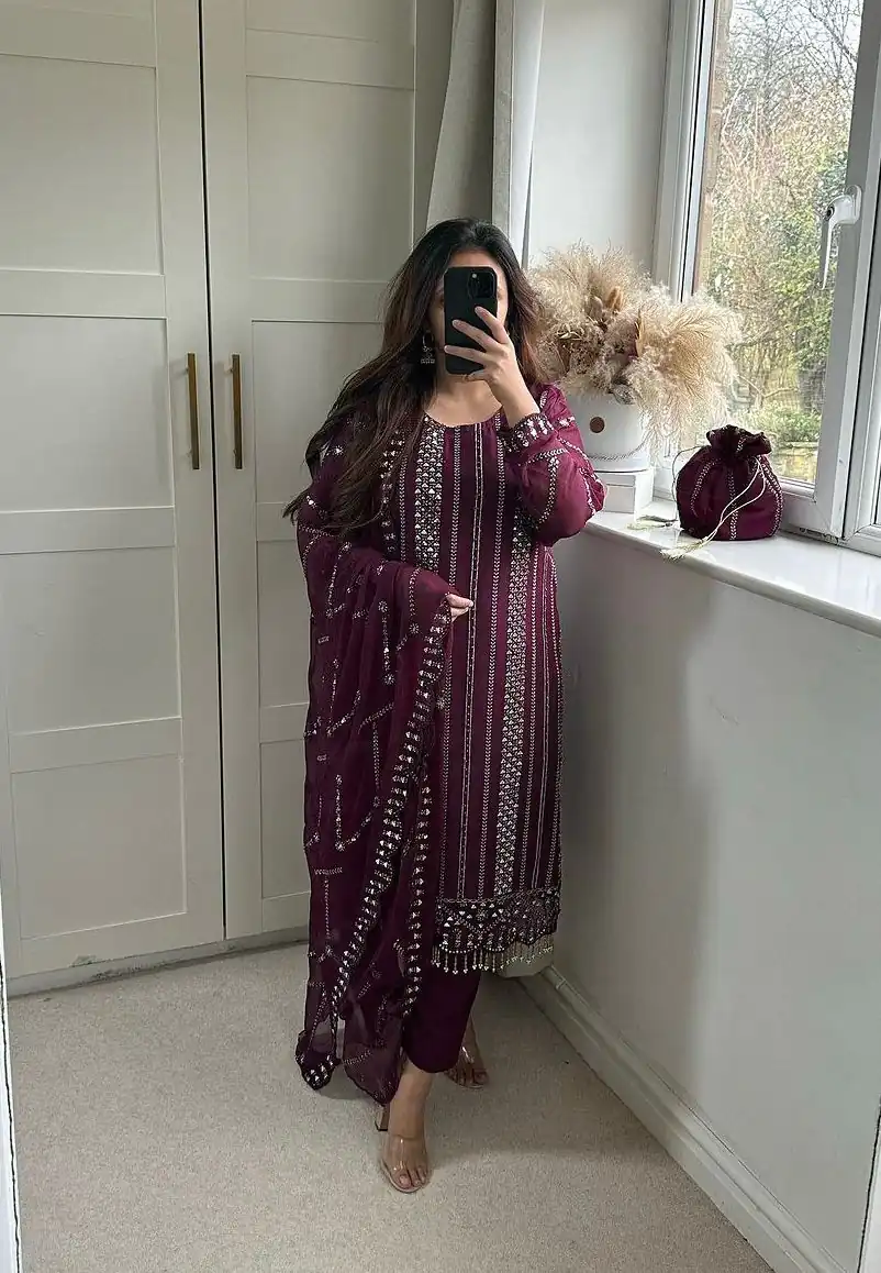 NF 1198 Purple color Faux Georgette Embroidery Salwar Suit Casual, Wedding, Party, Festive, Events . Expected Delivery  4-6 Working Days @2199 | Jump Suits, Casual Suits, Creative suits, Designer Suits, Palazzo Suits, Party Wear Suits, Patiala Suits, Salwar suit, Straight Suits