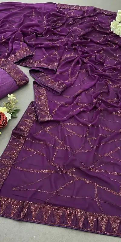 DF 3397 Purple Color Georgette Sequins Embroidery Work Saree Casual, Party Wear, Wedding, Events Etc Delivery Expected.4-6 Working Days 1799/- | Bollywood Sarees, Creative Sarees, Designer Sarees, Embroidered Sarees, Ethnic Saree, Modern Digital sarees, Party Wear Sarees, Sarees