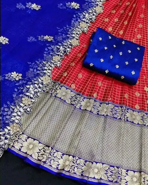 SC Mohini Red Color Kanjivaram Silk Zari Design Half Saree , Party Wear, Events, Festivals Expected Delivery 4-6 Working Days 1749/- | Bollywood Lehenga, Creative Lehenga, Designer Lehenga, Embroidered Lehenga, Lehenga, Party Wear Lehenga