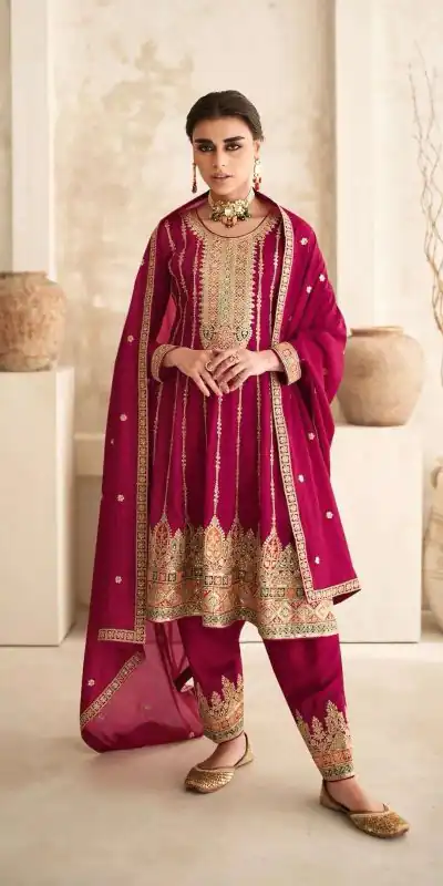 Ds 9774 Red Color Premium Silk Embroidery Work Sharara Suit Wedding, Party, Festive, Events Etc. Expected Delivery 4-6 Working Days @2799 | Casual Suits, Creative suits, Designer Suits, Palazzo Suits, Party Wear Suits, Salwar suit, Straight Suits
