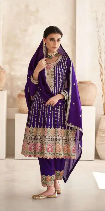  DS 9775 Violet  Color Premium Silk Embroidery Work Sharara Suit Wedding, Party, Festive, Events Etc. Expected Delivery 4-6 Working Days @2799 | Casual Suits, Creative suits, Designer Suits, Palazzo Suits, Party Wear Suits, Salwar suit, Straight Suits
