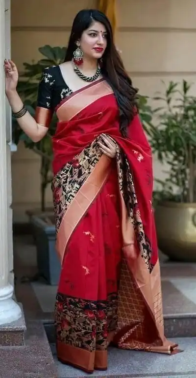 ES 8160 Red Color Soft Lichi Silk Butti Work Saree Casual, Wedding, Party, Festive, Events Etc. Expected Delivery 4-6 Working Days @1499/- | Bollywood Sarees, Creative Sarees, Designer Sarees, Embroidered Sarees, Ethnic Saree, Modern Digital sarees, Party Wear Sarees, Sarees