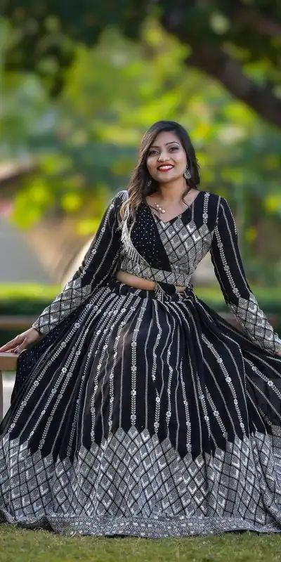 Ram 001 Black Color Georgette Sequence Thread Work With Zari Lehenga Choli Casual, Wedding, Festive, Events Expected Delivery 4-6 Working Days @2949/- | Bollywood Lehenga, Creative Lehenga, Designer Lehenga, Embroidered Lehenga, Lehenga, Party Wear Lehenga